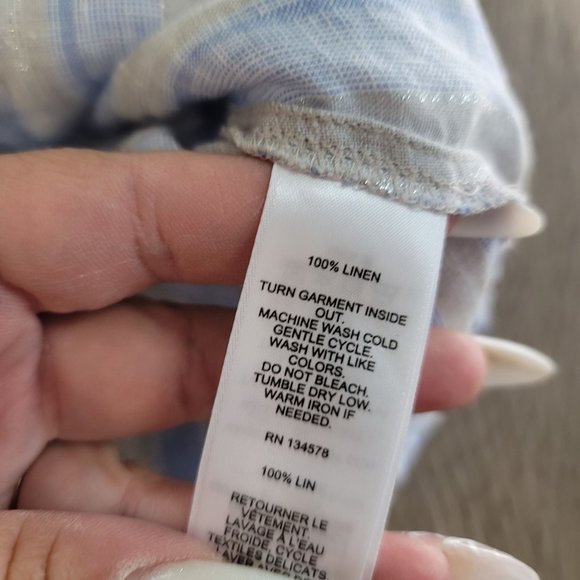 Vineyard Vines Shine Stripe Ruffle Popover Top Linen ruffle sleeve summer beach - Picture 5 of 8